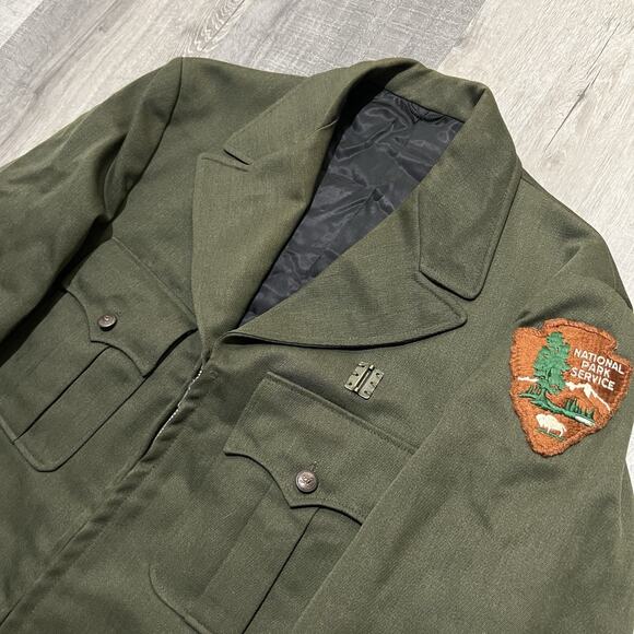 VTG 50s Gregory Forest Service Zip Up Jacket Cropped Gabardine Green Patched 38r - Picture 3 of 7